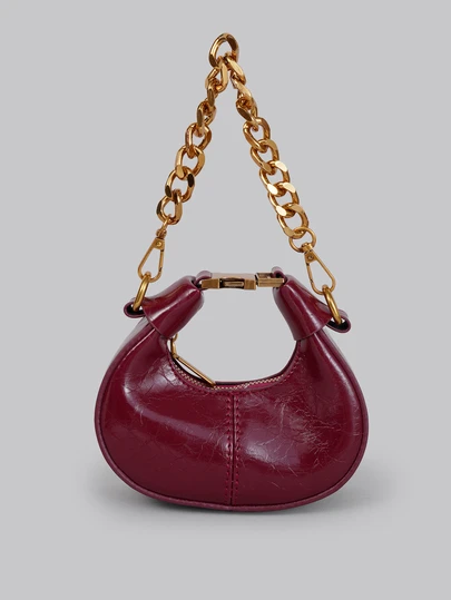 DareSee Women's Crescent Shaped Crossbody Bag, Mini Clutch Purse, Vintage Elegant Metal Chain Shoulder Bag, Wine Red