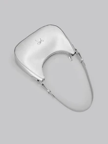 DareSee Bolso de hombro con decoración de lazo minimalista retro de unicolor, adecuado para compras, llevar la cartera, mujeres jóvenes, estudiantes universitarias, principiantes de carrera, trabajadores de cuello blanco. También adecuado para oficina, universidad, trabajo, negocios, desplazamientos, actividades al aire libre, viajes y excursiones. Regreso a la escuela - Plateado - Ver 4