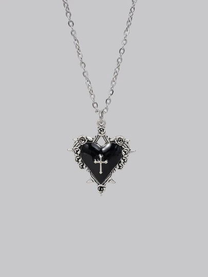DareSee Vintage Gothic Style Cross & Rose Pendant Necklace, Dark Goth Y2K Aesthetic Jewelry For Women