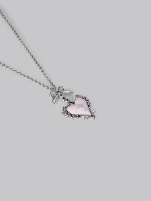DareSee Dây chuyền mặt trái tim hình hoa gai đen Gothic Y2K Subculture, Vòng cổ choker thiết kế độc đáo - Hồng - Xem 4