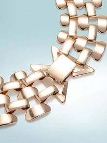 Rollcall 1 件时尚奢华镂空闪亮宽朋克嘻哈风格夸张链条锁骨项链 - 金黃色 - 查看 4