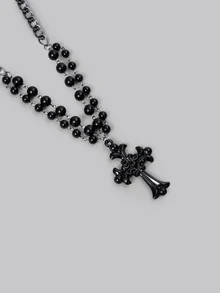 1pc Goth Style Dark Cross Pendant Necklace, Fashion Jewelry Suitable For Party, Halloween And Daily Wear - Black - View 4