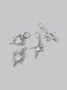 DareSee 4pcs/Set Women Fashion Heart & Star Drop Style Earrings, Y2K Themed Jewelry Gift Accessory For Daily Wear - Silver - View 4