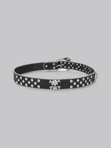 DareSee Women's Shiny Street Fashion Leather Belt With Skull & Rhinestone Decor Summer, School Fall, Autumn, Halloween Back To School - Black - View 2