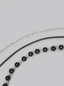 DareSee 3pcs Vintage Gothic Style Black Pearl Flower Heart Cross Necklace Set, Y2K Necklace Jewelry Set For Women - Black - View 5