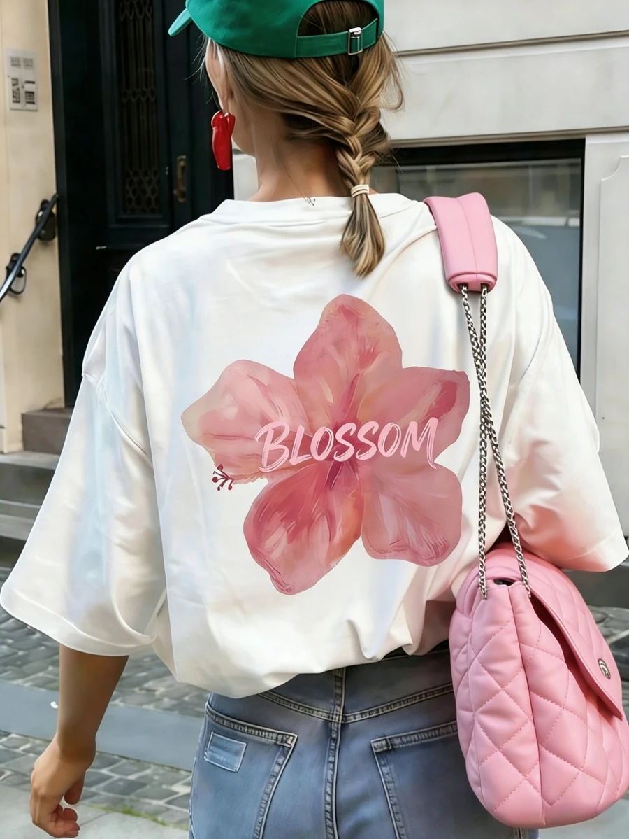 女士夏季短袖印花T恤，新款白色休闲上衣 - 白色 - 查看 1