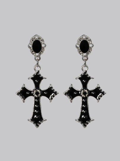 DareSee 1 Cặp bông tai hình chữ thập Gothic Dark Cool, màu đen, thích hợp cho tiệc tùng, dự tiệc và đeo hàng ngày