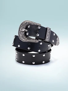 Rollcall 1条女士星形铆钉西部风格腰带 - 黑色 - 查看 1