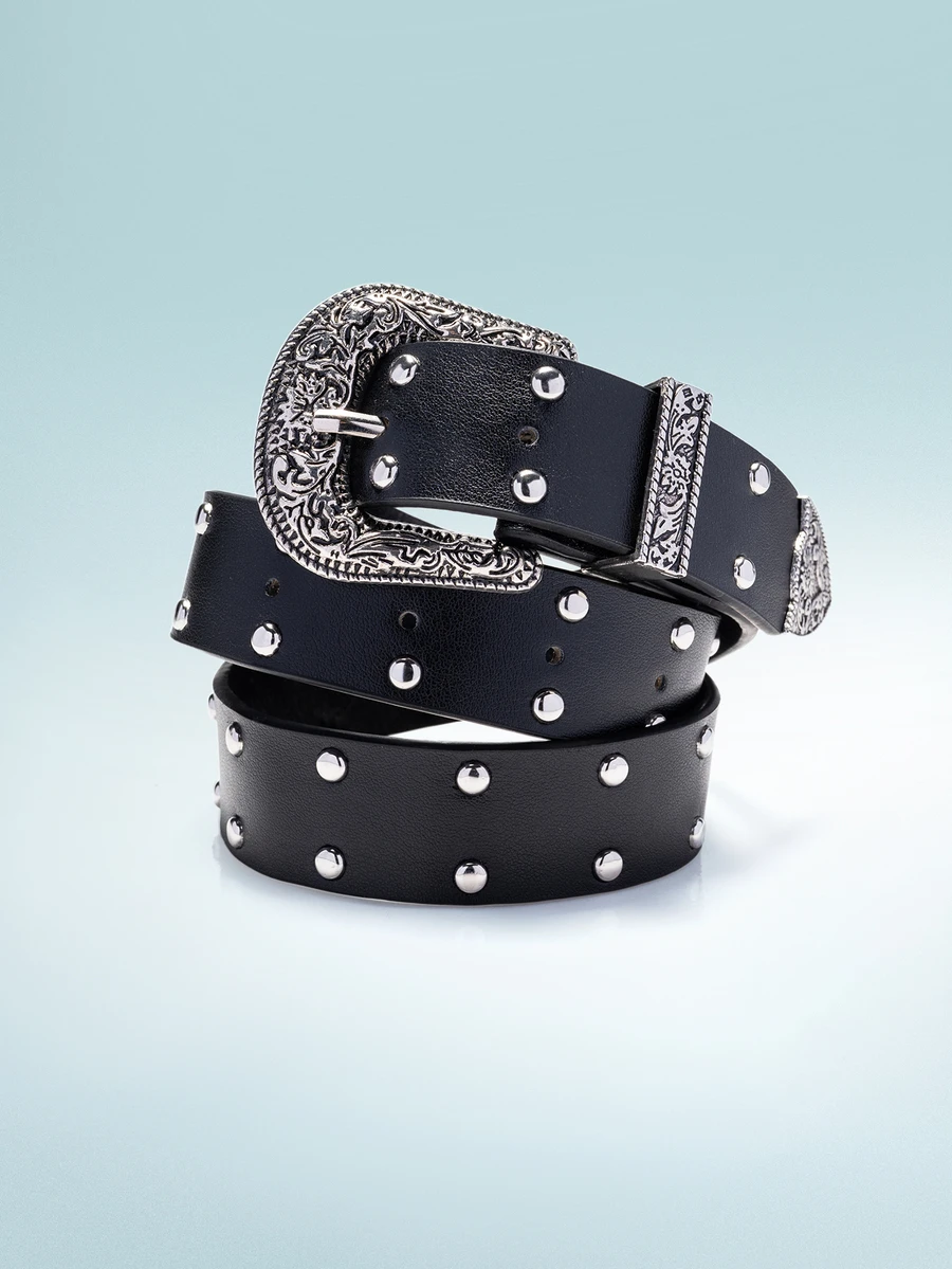 Rollcall 1条女士星形铆钉西部风格腰带 - 黑色 - 查看 1