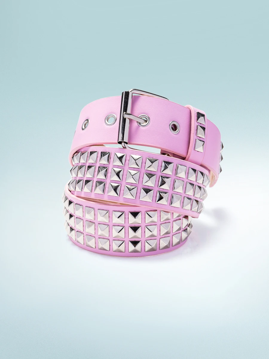 Punk Style European And American Fuchsia Rivet Waist Belt Buckle Hip Hop Accessory Summer, School Fall, Autumn, Halloween - Pink - View 1