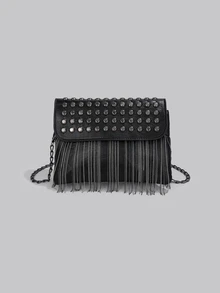 DareSee Citrus Fringe Design Fashion Shoulder Crossbody Bag - Black - View 1