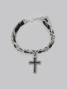 3 Styles Gothic Dark Style Chain & Rope Cross Pendant Fashion Bracelet For Women - Antique Silver - View 3