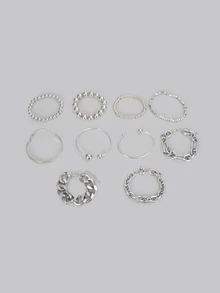 DareSee 5pcs Simple Fashionable Metal Minimalist Beaded Chain Bracelet Set, Suitable For Women, Couples, Neutral, Vacation, Date, Daily, Party, Wedding, Gift For Mom, Friend Back To School - Silver - View 2