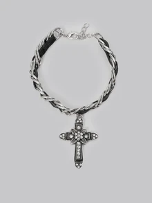 3 Styles Gothic Dark Style Chain & Rope Cross Pendant Fashion Bracelet For Women - Antique Silver - View 6