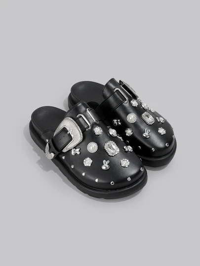 DareSee Women's Fashion Riveted Personalized Black Wedge & Platform Loafers(Suggested To Take A Larger Size),Mule Shoes