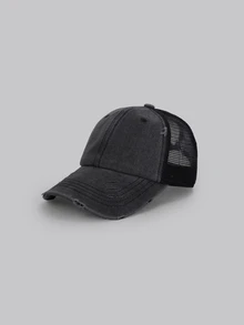 DareSee Gorra de béisbol de denim desgastado y vintage con agujero para coleta (la posición de cada agujero puede variar ligeramente) - Gris - Ver 1