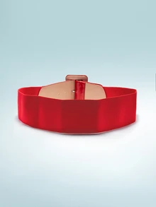 Rollcall 1pc Elastic Mirrored Leather Wide Waistband, Suitable For Dresses Summer, School Fall, Autumn, Halloween - Red - View 5