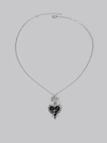 DareSee Gothic Y2K Subculture Black Heart Bow Thorn Pendant Necklace, Unique Design Choker Necklace Back To School - Black - View 1