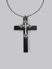 DareSee 1 Stück lange Halskette mit doppellagigem Metall- und Holzkreuz-Anhänger, geeignet für Damen und Herren, kann als Alltagszubehör getragen werden. Es verbindet den Gothic Hip-Hop-Stil mit Y2K-Ästhetik, was es perfekt für den Alltag oder Partys macht. - Diamantenbesetztes Kreuz - Übersicht 4