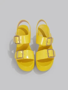 DareSee Women's Platform Open Toe Wedge Sandals, Shiny Yellow Fashionable Versatile Thick Sole Anti-Slip Peep-Toe Summer High Heels - Yellow - View 2