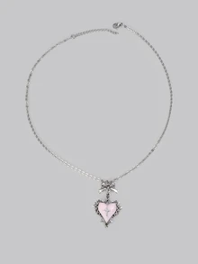 DareSee Dây chuyền mặt trái tim hình hoa gai đen Gothic Y2K Subculture, Vòng cổ choker thiết kế độc đáo - Hồng - Xem 3