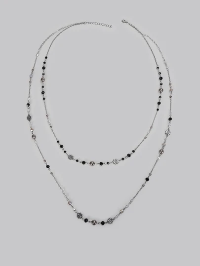 DareSee 1pc Women's Elegant Floral Crystal Ball Beaded Long Necklace, Multi-Color Metal, Fashionable & Versatile For Party, Wedding, Daily Outfit Accessories