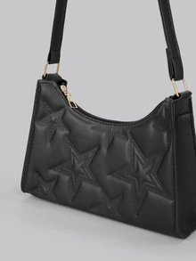DareSee Bolsa De Ombro Pentagrama De Luxo Leve Simples De Cor Sólida - Preto - Visão 5