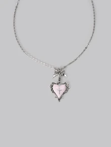 DareSee Dây chuyền mặt trái tim hình hoa gai đen Gothic Y2K Subculture, Vòng cổ choker thiết kế độc đáo - Hồng - Xem 2