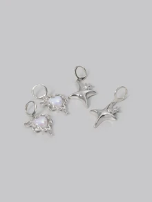 DareSee 4pcs/Set Women Fashion Heart & Star Drop Style Earrings, Y2K Themed Jewelry Gift Accessory For Daily Wear - Silver - View 3