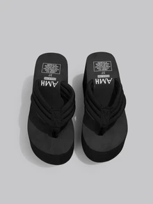 DareSee Của phụ nữ Đen Dép Trượt vào Với TPR Đế , Không trượt , Bền chặt , Thời gian rảnh rỗi , bờ biển , Mùa hè , Với Chất vải Dây đai Và Nêm Giày cao gót - màu đen - Xem 2