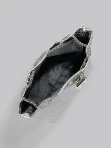 DareSee Bucket Bag Metallic Silver Crocodile Embossed Chain PU, Funky, Punk & Bag For Street Wear - Silver - View 6