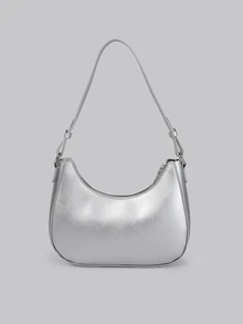 DareSee Bolso de hombro con decoración de lazo minimalista retro de unicolor, adecuado para compras, llevar la cartera, mujeres jóvenes, estudiantes universitarias, principiantes de carrera, trabajadores de cuello blanco. También adecuado para oficina, universidad, trabajo, negocios, desplazamientos, actividades al aire libre, viajes y excursiones. Regreso a la escuela - Plateado - Ver 2