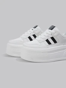 DareSee 白色百搭休闲女鞋，时尚女士厚底运动鞋 - 黑與白 - 查看 4