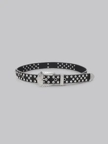 DareSee Women's Shiny Street Fashion Leather Belt With Skull & Rhinestone Decor Summer, School Fall, Autumn, Halloween Back To School - Black - View 1
