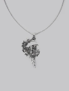 DareSee 1 chiếc vòng cổ mặt trăng lưỡi liềm hình phù thủy chổi ma thuật phong cách Gothic Retro Halloween - Màu Bạc Cổ - Xem 5