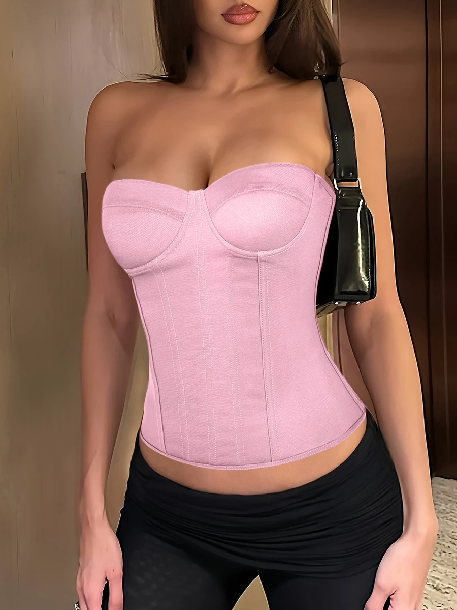 Áo corset Yueweinini gợi cảm và thanh lịch, màu trơn, có gọng và dây buộc phía sau, kiểu dáng ôm sát, thích hợp cho ngày Valentine, hẹn hò, sinh nhật, tiệc tùng, dã ngoại, kỳ nghỉ, lễ hội âm nhạc, đám cưới. - Hồng - Xem 1