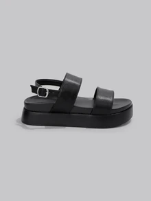 DareSee Giày sandal đế xuồng đen, sandal gót trung bình đen, sandal đế dày đen, sandal đế dày đen dành cho nữ, sandal cao gót kiểu châu Âu mới, sandal đế xuồng đế dày dành cho nữ, trang phục mùa xuân hè. - màu đen - Xem 5