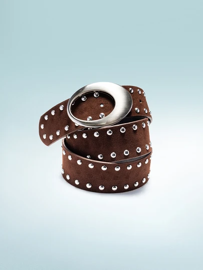 Rollcall 1pc Women's Retro Mila Rae Style Rivet Decorated PU Leather Belt, Fashion Accessory Suitable For Pants And Dresses