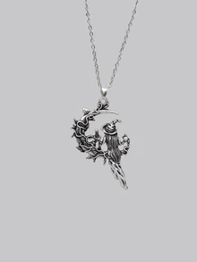 DareSee 1 chiếc vòng cổ mặt trăng lưỡi liềm hình phù thủy chổi ma thuật phong cách Gothic Retro Halloween - Màu Bạc Cổ - Xem 2