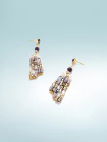 New Luxury Geometric Asymmetrical Design Earrings, Unique Exaggerated Long Earrings For Women - Multicolor - View 2