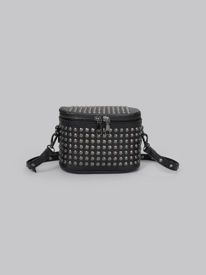 DareSee Mini Solid Color Rivet Studded Punk Style Trapezium Shoulder Bag , Punk