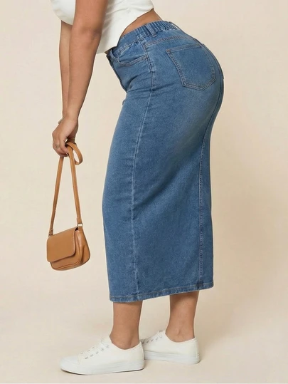 Chân váy denim cỡ lớn màu trơn in hình ria mèo, đa năng cho kỳ nghỉ, hàng ngày, du lịch, lễ hội nhạc đồng quê, sân bay, mọi mùa, hẹn hò, mua sắm, đi làm.