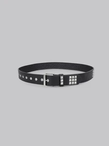 DareSee 1pc Unisex Solid Color Punk Rock Rivet Sequin Crystal Decor Belt, Suitable For Teenagers, Casual, Outdoor, Sports, Vacation, Travel, Graduation Ceremony, Birthday, Daily Wear Back To School - Black - View 1