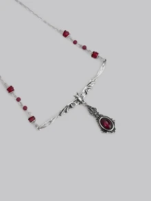 DareSee 1pc Gothic Halloween Bat Necklace - Dark Black & Red Vampire Accessory - Women Halloween Costume Party Jewelry Halloween - Bat Pendant Necklace - View 4