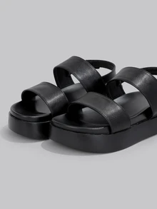 DareSee Giày sandal đế xuồng đen, sandal gót trung bình đen, sandal đế dày đen, sandal đế dày đen dành cho nữ, sandal cao gót kiểu châu Âu mới, sandal đế xuồng đế dày dành cho nữ, trang phục mùa xuân hè. - màu đen - Xem 4