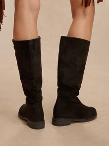 Tropiscape 2025 秋冬女士时尚过膝靴，黑色一键隐形坡跟，休闲度假旅行日常穿着 - 黑色 - 查看 5