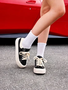 DareSee Fall/Winter Casual Black Canvas Sneakers For Women, Breathable And Versatile Round Toe Flat Skate Shoes For Spring And Summer Back To School - Black - View 1