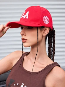 DareSee 1pc Embroidered LA Baseball Cap, Adjustable Outdoor Sun Protection Casual Hat Suitable For Spring/Autumn Travel, Beach, Vacation, Men Y2K Style Back To School - Red - View 1