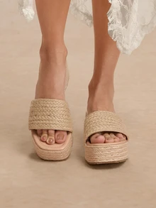 Tropiscape 女士休闲舒适坡跟厚绳底夏季拖鞋，旅行必备 - 米色 - 查看 5