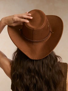 1pc Brown & Black Cowboy Hat, Suitable For Halloween, Weddings, Unisex, Versatile Style, Suitable For Holidays, Vacation And Parties Cottagecore,SummerOutfit - Multicolor - View 5